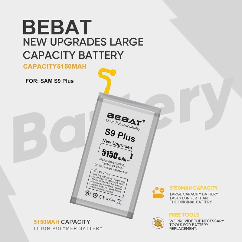 BEBAT Replacement Battery for Samsung Galaxy S9 Plus,5150mAh High Capacity Lithium Polymer Battery for Samsung Galaxy S9 Plus SM-G965 G965V G965A G965T G965P G965R4 G960F with Repair Tool Kits - Image 3